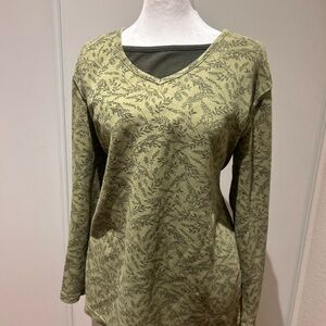 Bobbie Brooks Sage Green Leaf Print Long Sleeve Top